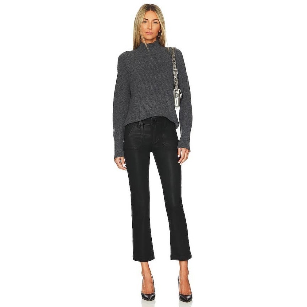 Paige Straight Ankle Mayslie Black Fog Luxe Coated Jeans Size 25 NWOT
